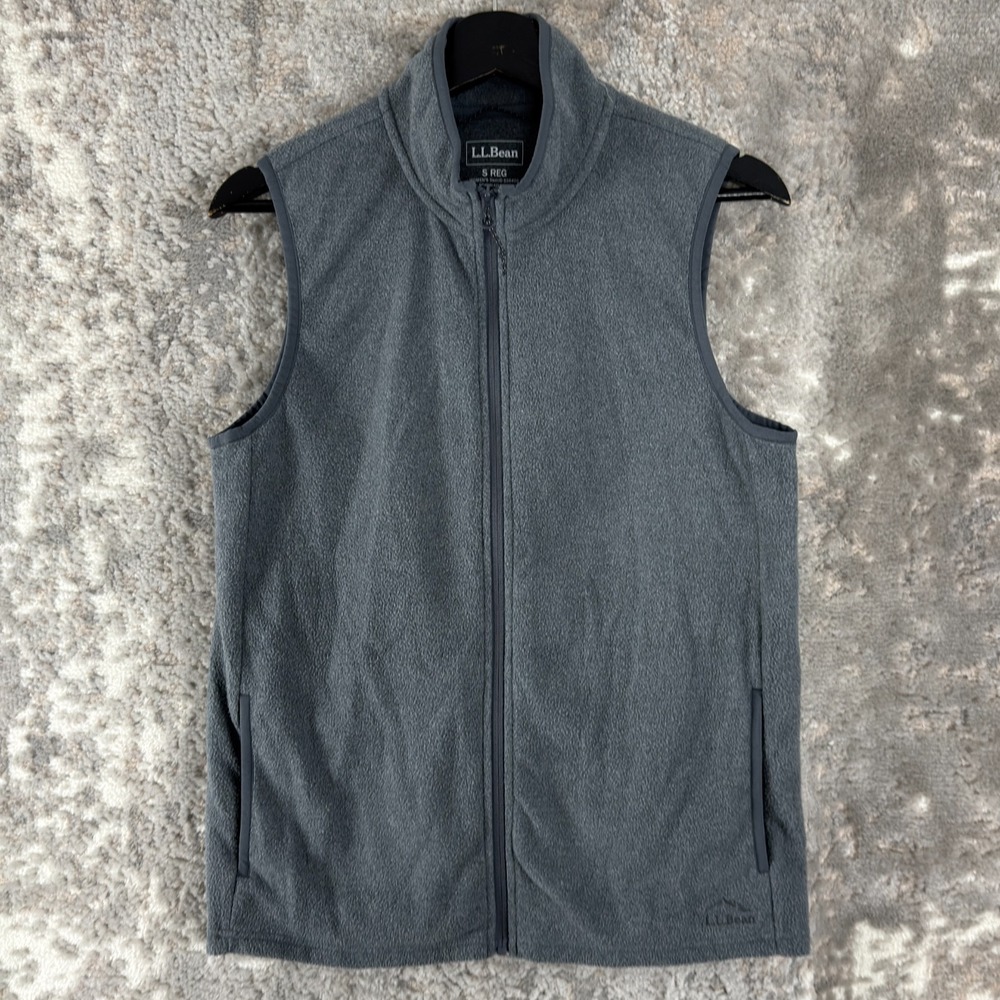 LL Bean Size S Fleece Vest Full Zip Mock Neck Gray Sleeveless Casual Outdoor